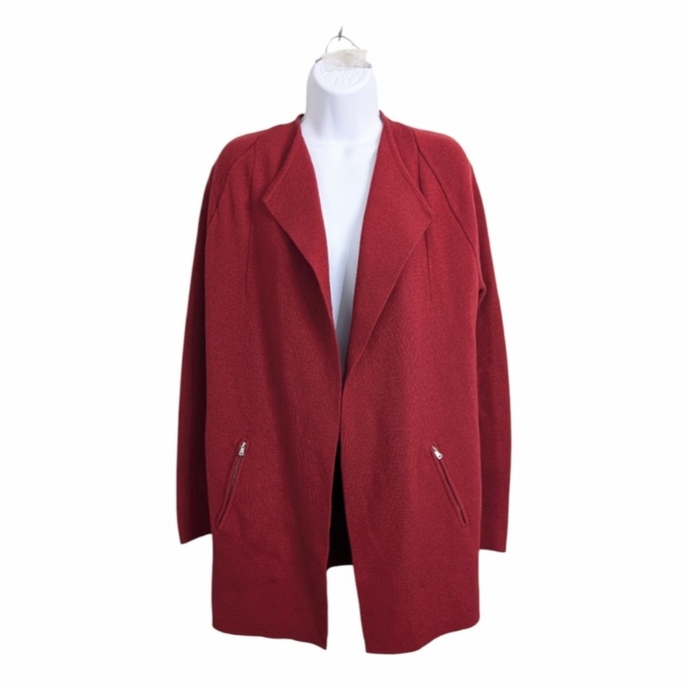 Talbots 100% Merino Wool Open Front Cardigan Sweater Pockets Holiday Christmas M